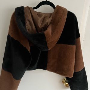 12th Tribe Black and Brown Faux Fur Jacket